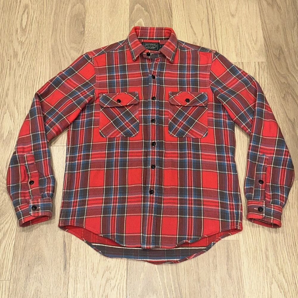 Polo Country Ralph Lauren Classic Fit Plaid Flannel Shirt Red White Blue Mens S